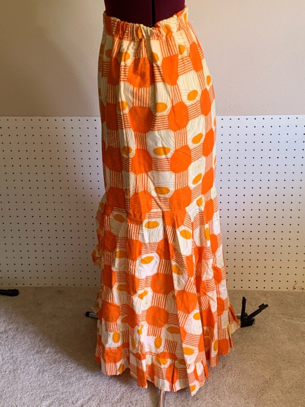 Women's Orange Geometric Tiered Maxi Skirt - Picture 6 of 10